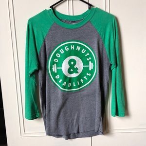 Doughnuts and Deadlifts 3/4 Sleeve T-Shirt XS